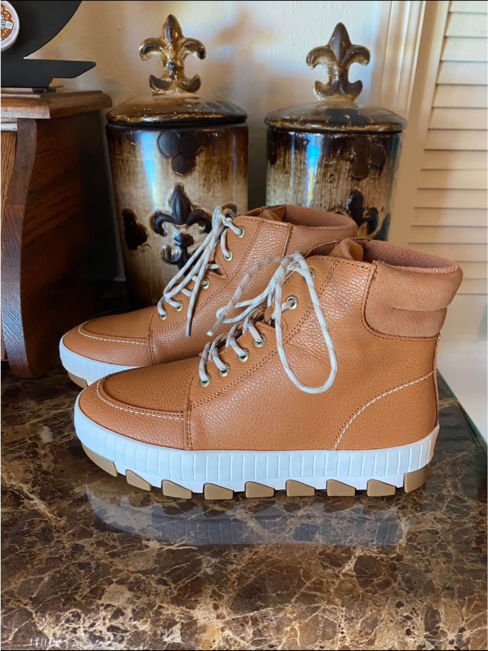 Sherry’s  Women LeatherTan High-Top Casual Sneakers